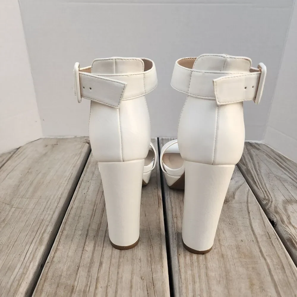Dream Pairs White Platform Open Toe Buckle Chunky Women Size8 Shoe with 4